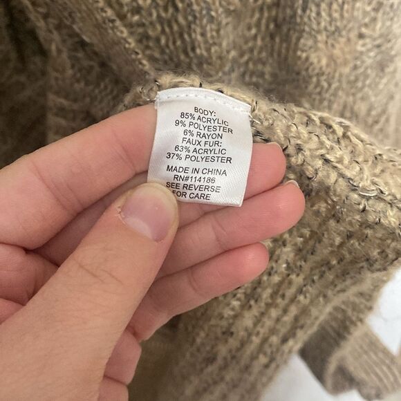 Song n Spirit faux fur collared cardigan womens large tan brown NWT - Picture 9 of 9